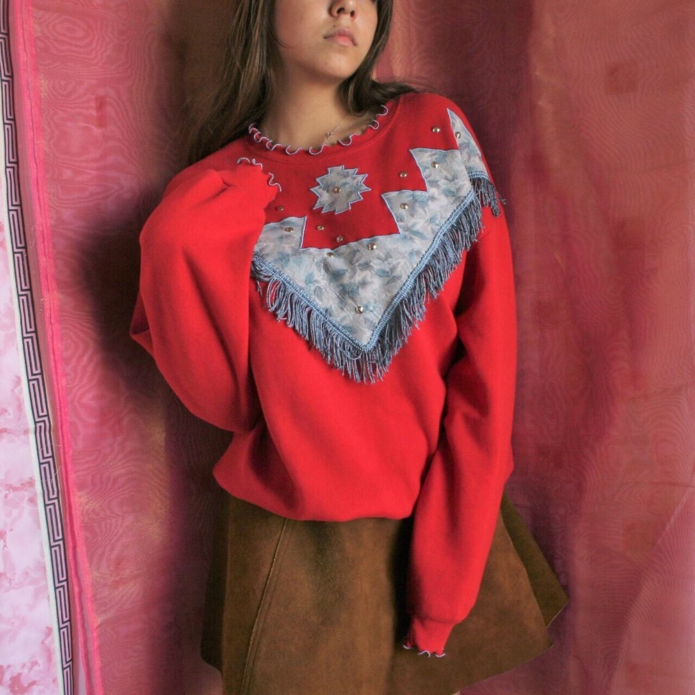 Vintage western tassel handmade sweatshirt pullover